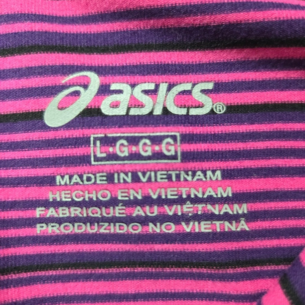 Asics Quarter Zip Pullover Women Large Pink Purple Striped Reflective Thumbholes - Picture 5 of 10